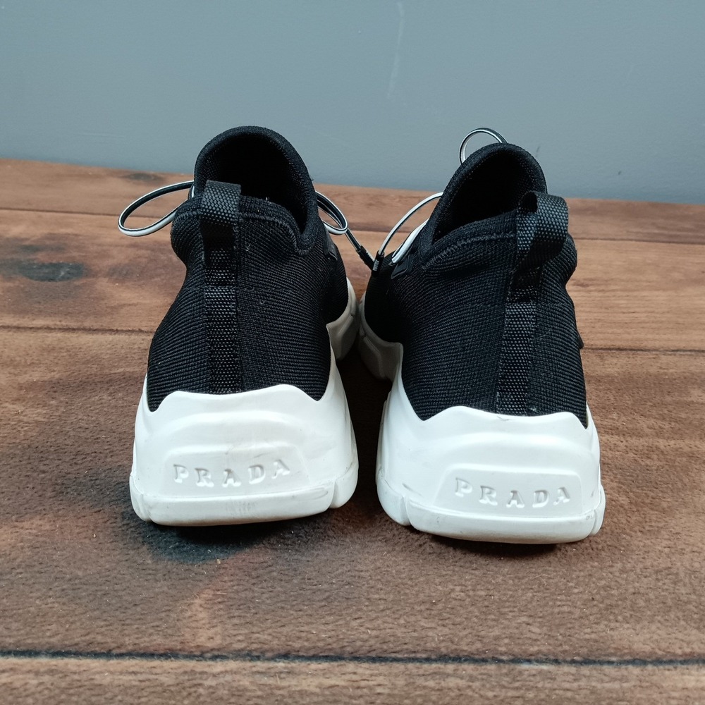 Prada Milano Black Knit Sock Sneakers Chunky White Sole Logo size 37 - Picture 4 of 7